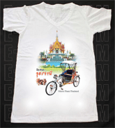 เสื้อยืดคอวีพร้อมสกรีนลายแหล่งท่องเที่ยว ลายจังหวัดอุดรธานี